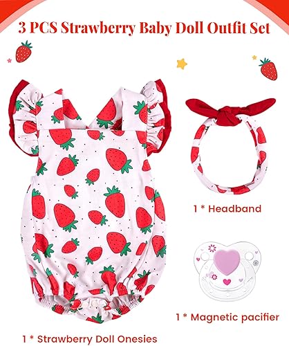 Miniatura 2 de JIZHI Ropa de muñeca Reborn para muñeca de bebé de 17 a 22 pulgadas, ropa de fresa con chupete para niña recién nacida