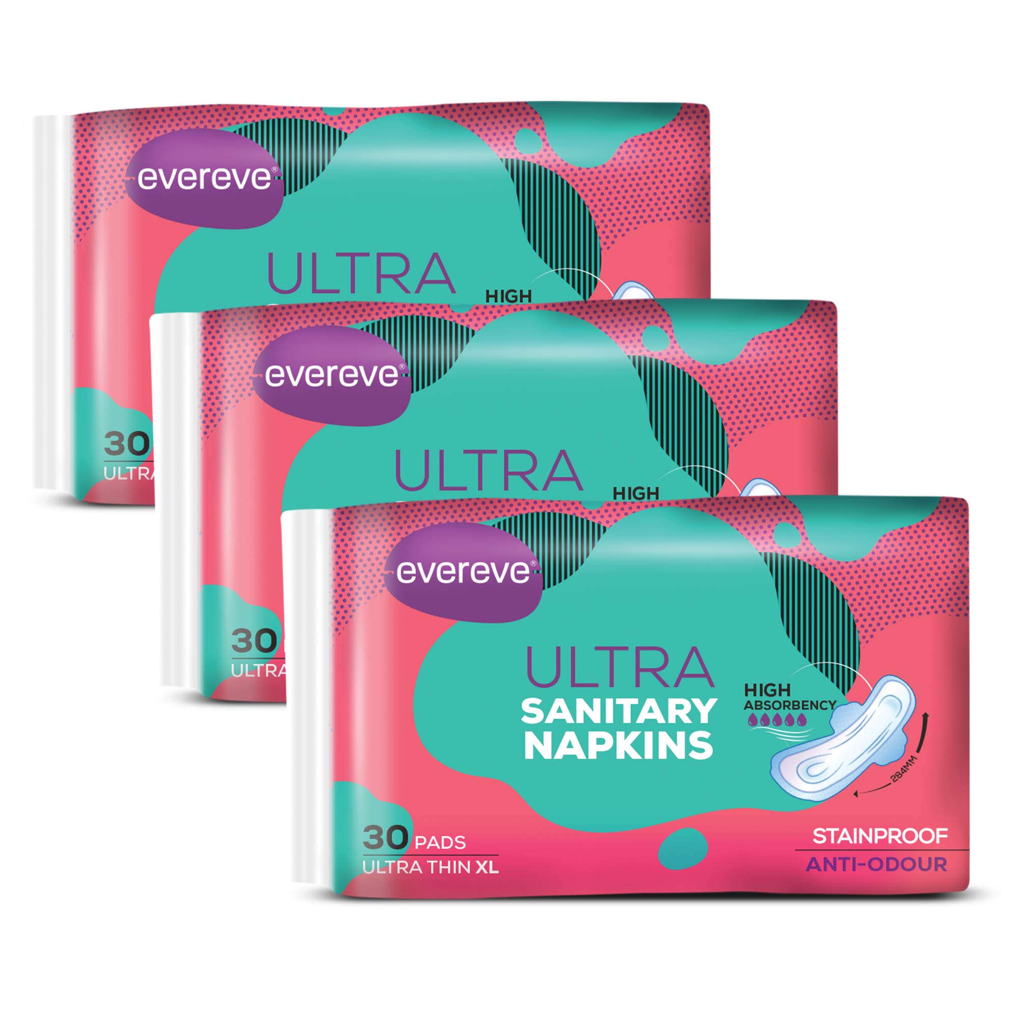 Evereve Ultra Sanitary Napkin/Pad, XL 284mm, Pack of 90 Napkins (3 x 30), Maximum coverage, Ultra thin, Super absorbent core for fast absorption of liquid, Odour neutralising technology (B08SRSBCR1) Amazon Price History, Amazon Price Tracker