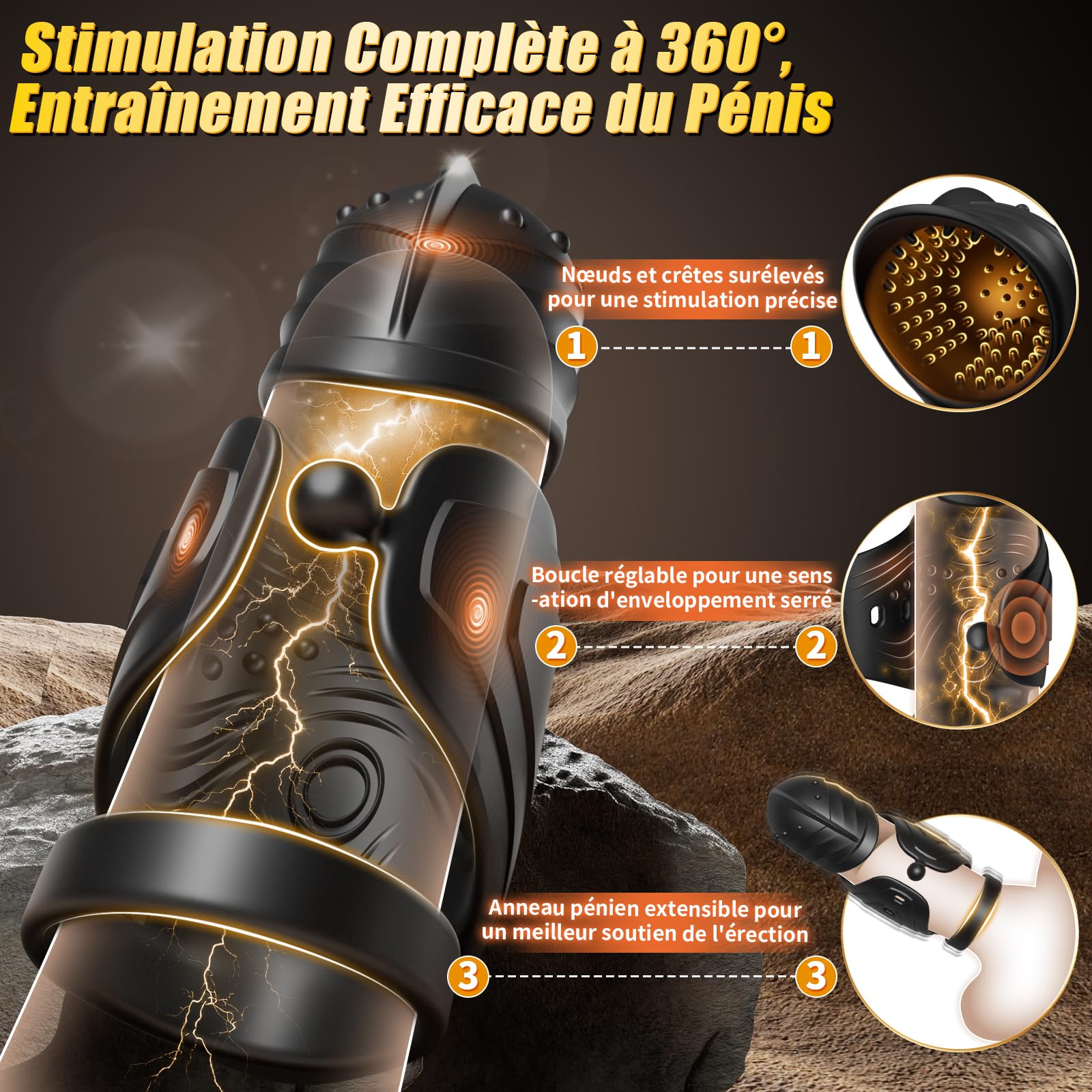 Vibromasseur Homme Masturbateurs Masculins Sex Toys - Masturbâteur Homme Mains Libres Sex Toýs Couple avec Tête Pivotante à 360°et Fortes Vibrations, APP-Anneau Pénien Vibrant pour Massage Penis