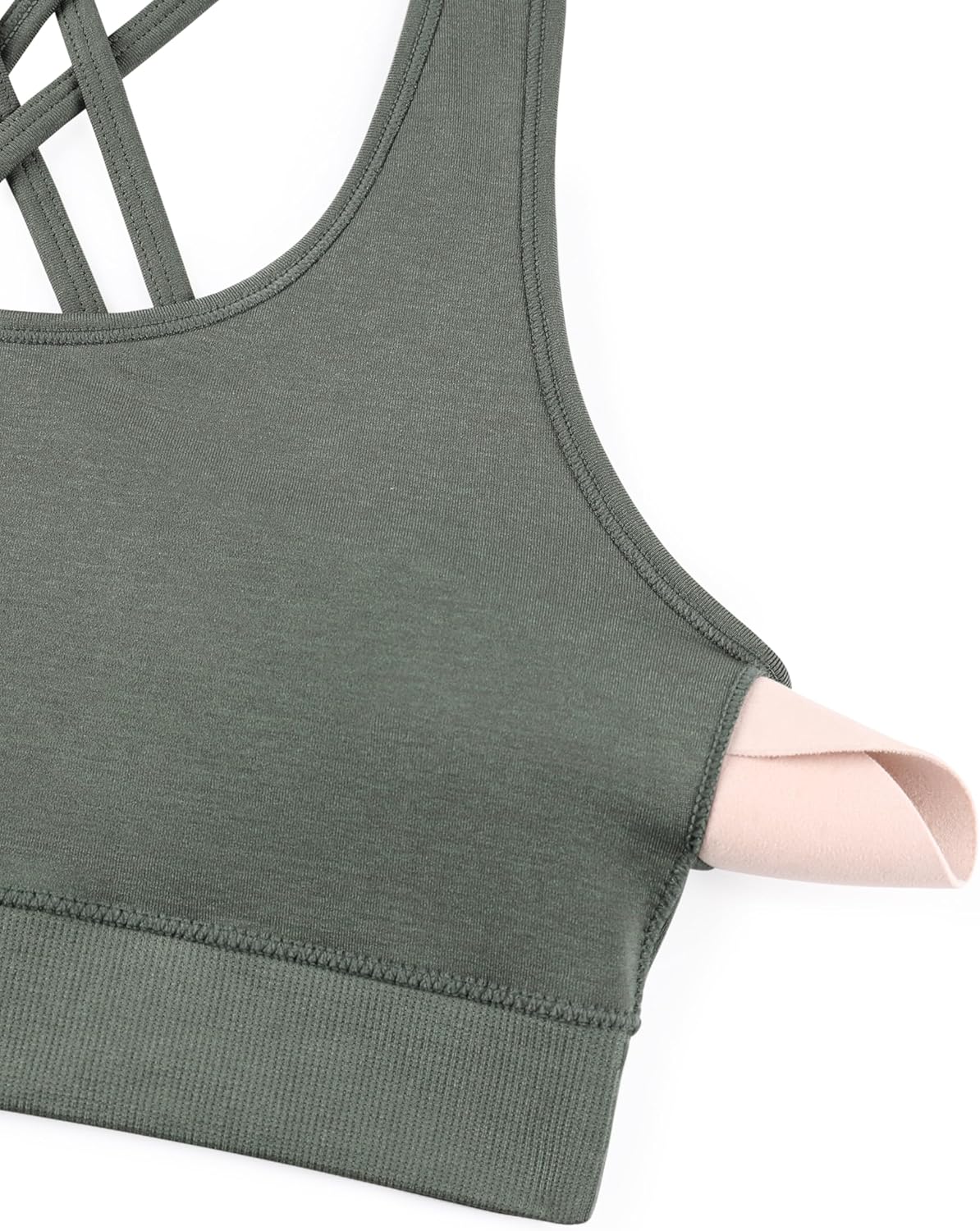 CRZ YOGA Womens Seamless Strappy Longline Sports Bra - Medium Support Scoop Neck Criss Cross Padded Yoga Workout Cami - Image 5