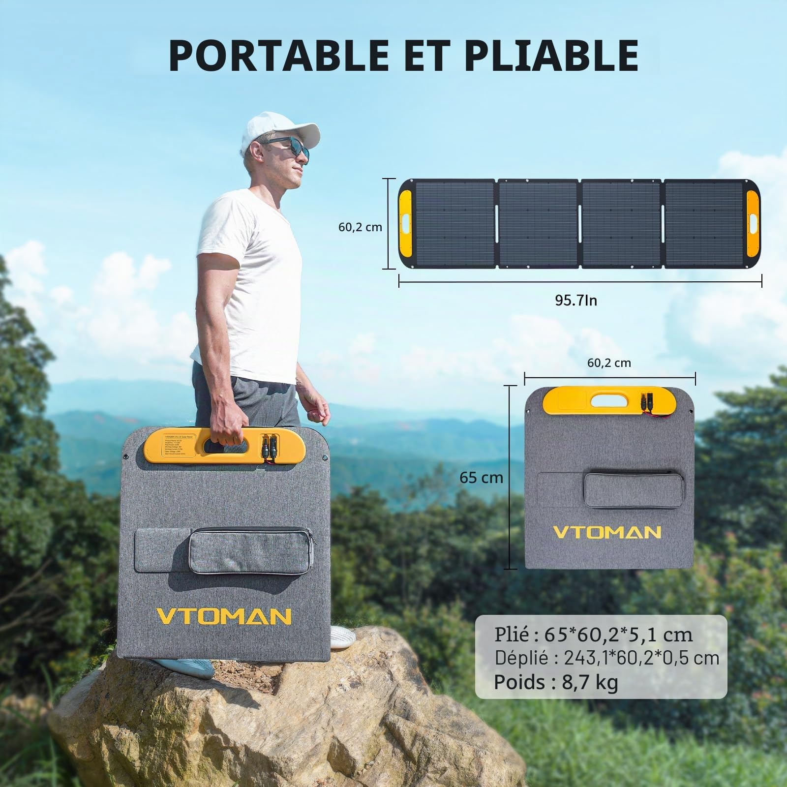 VTOMAN VS200 Panneau Solaire 200W 16.2V, Efficacité de 25%,IP67 étanche