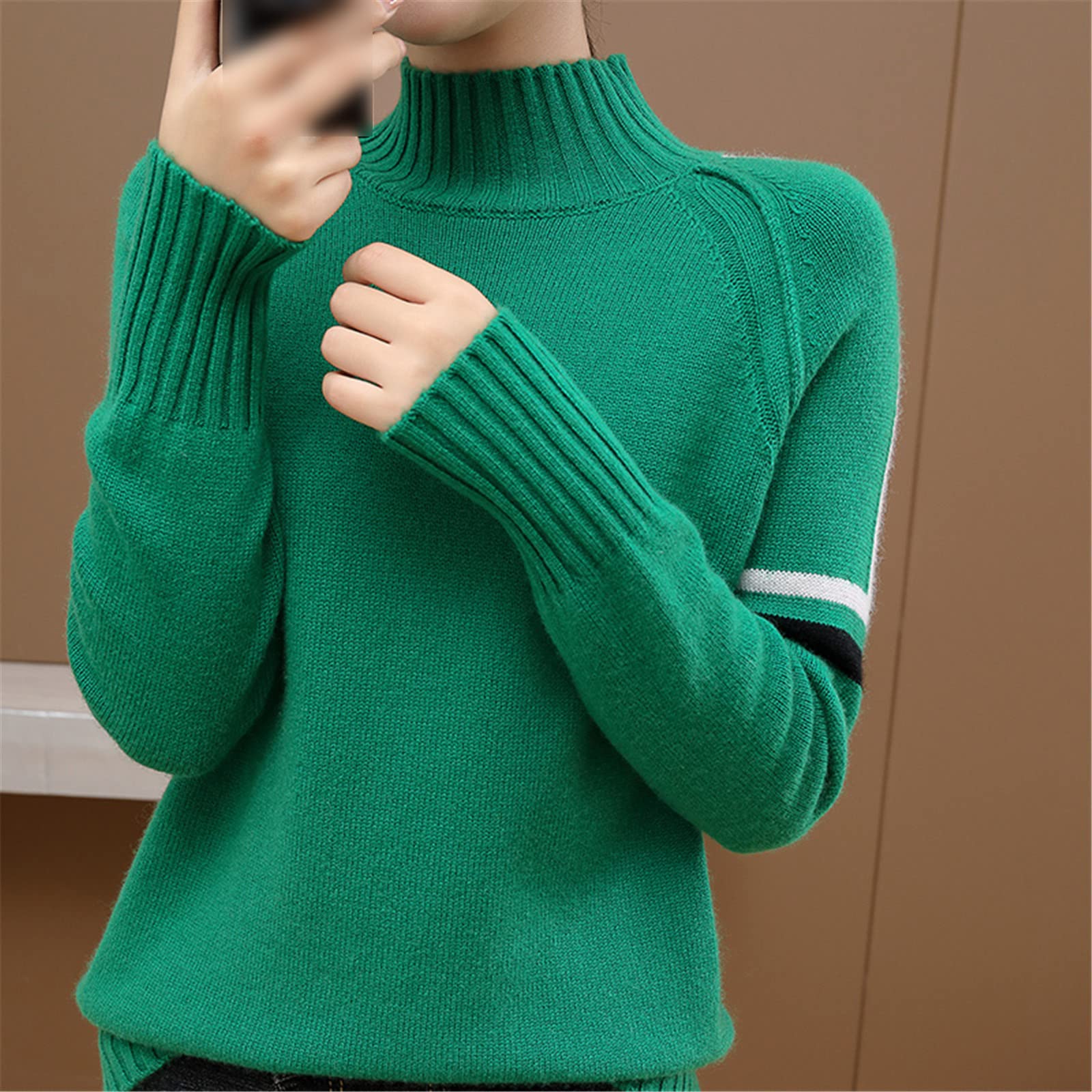 Kelsiop Suéter de cachemira de lana 100% suéter de cuello alto para mujer suéter casual de otoño e invierno