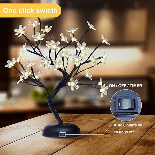 Miniatura 4 de Lámpara de árbol bonsái de 18 pulgadas con 36 LED acrílicos de flor de cerezo japonés, decoración para interiores y exteriores, adaptador
