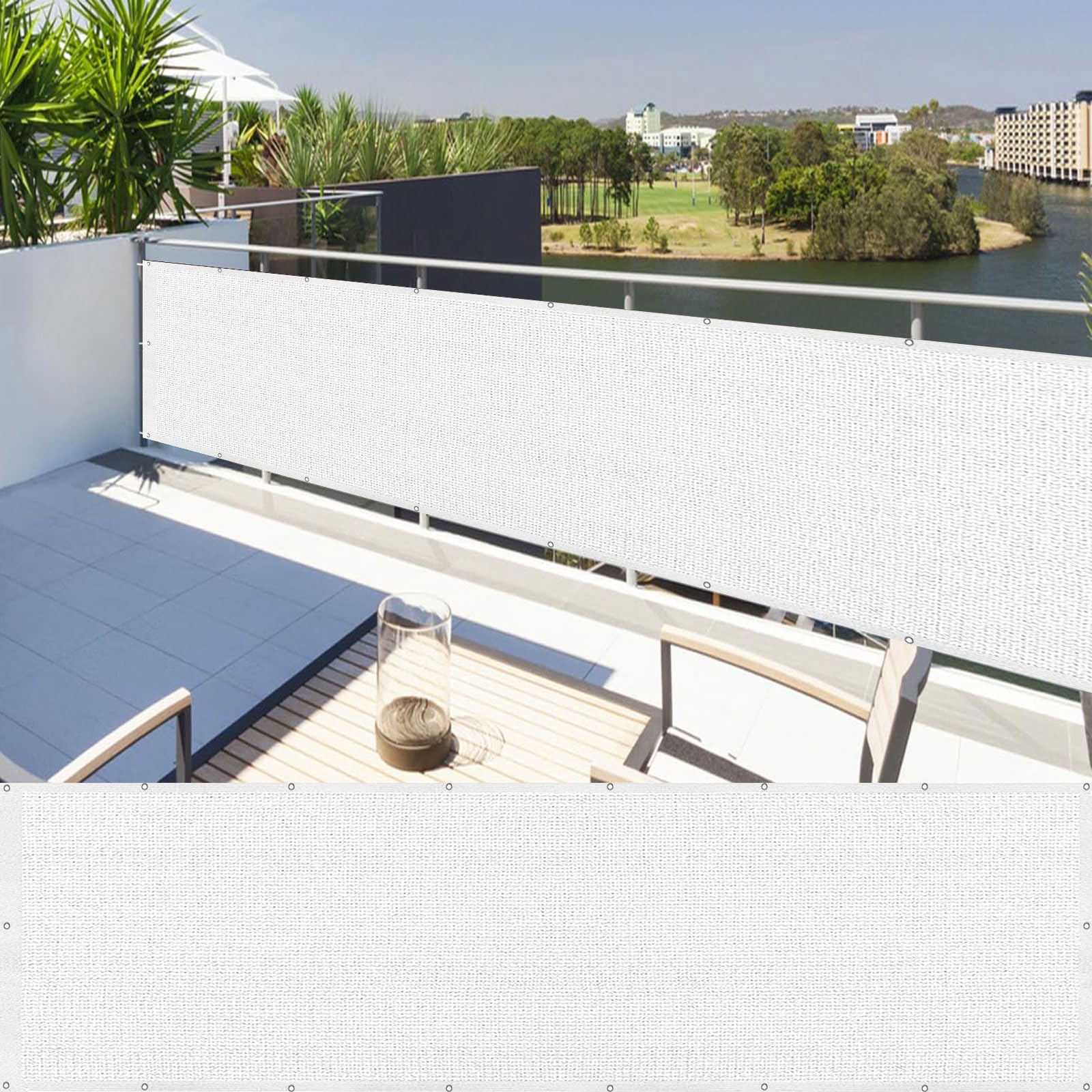 Filet d'ombrage extérieur 70x460 cm blanc en HDPE pour protection solaire balcon