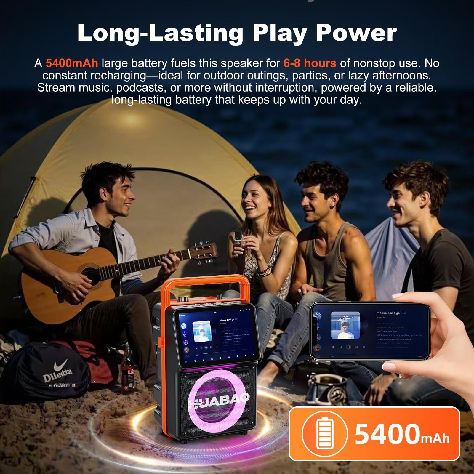 Macchina per karaoke con schermo integrato da 10,1 pollici, altoparlante Bluetooth con visualizzazione dei testi, mirroring dello schermo wireless per iOS e Android, telecomando e luci, 2 microfoni