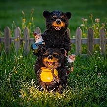 PETAFLOP Solar Garden Statues Bear Decor, Fathers Day Gardening Gift, Bear Statue with Glowing Honey Jar for Patio Balcony Lawn Yard Decorations, Outdoor Birthday Housewarming Gifts for Women, Mom