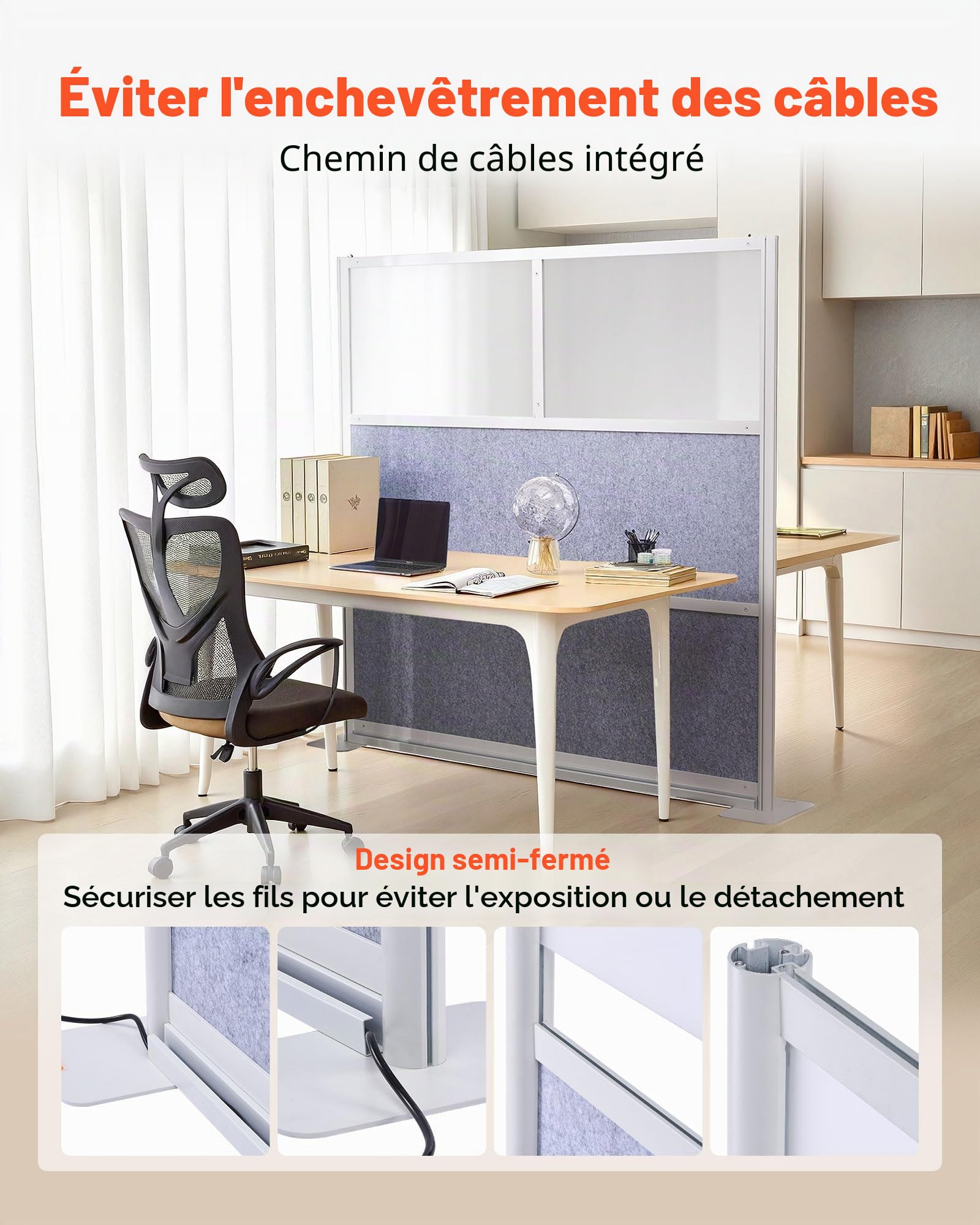 VEVOR Cloisons de Bureau, 178x178 cm, Cloison de Séparation de Poste de Travail Pet Modulaire, avec Fenêtres Givrées, Panneau de Confidentialité Autoportants de Pièce pour Bureau, Bibliothèque, École
