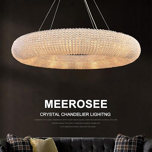 Miniatura 8 de MEEROSEE Modernos candelabros de cristal lámparas de techo colgantes iluminación orbe anillo candelabro contemporáneo ajustable cable de acero
