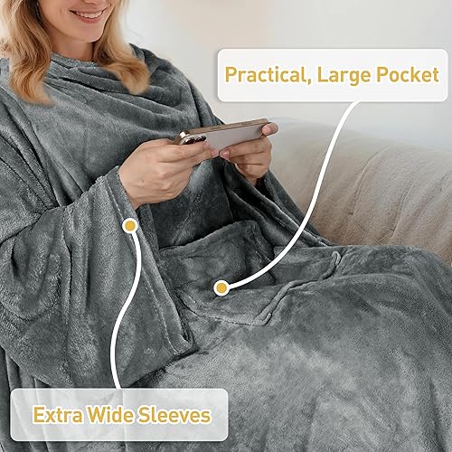 Miniatura 6 de Catalonia Wearable Blanket with Sleeves and Pocket, Cozy Soft Fleece Mink Micro Plush Wrap Throws Blanket Robe for Women and Men, Gift for Her 80's