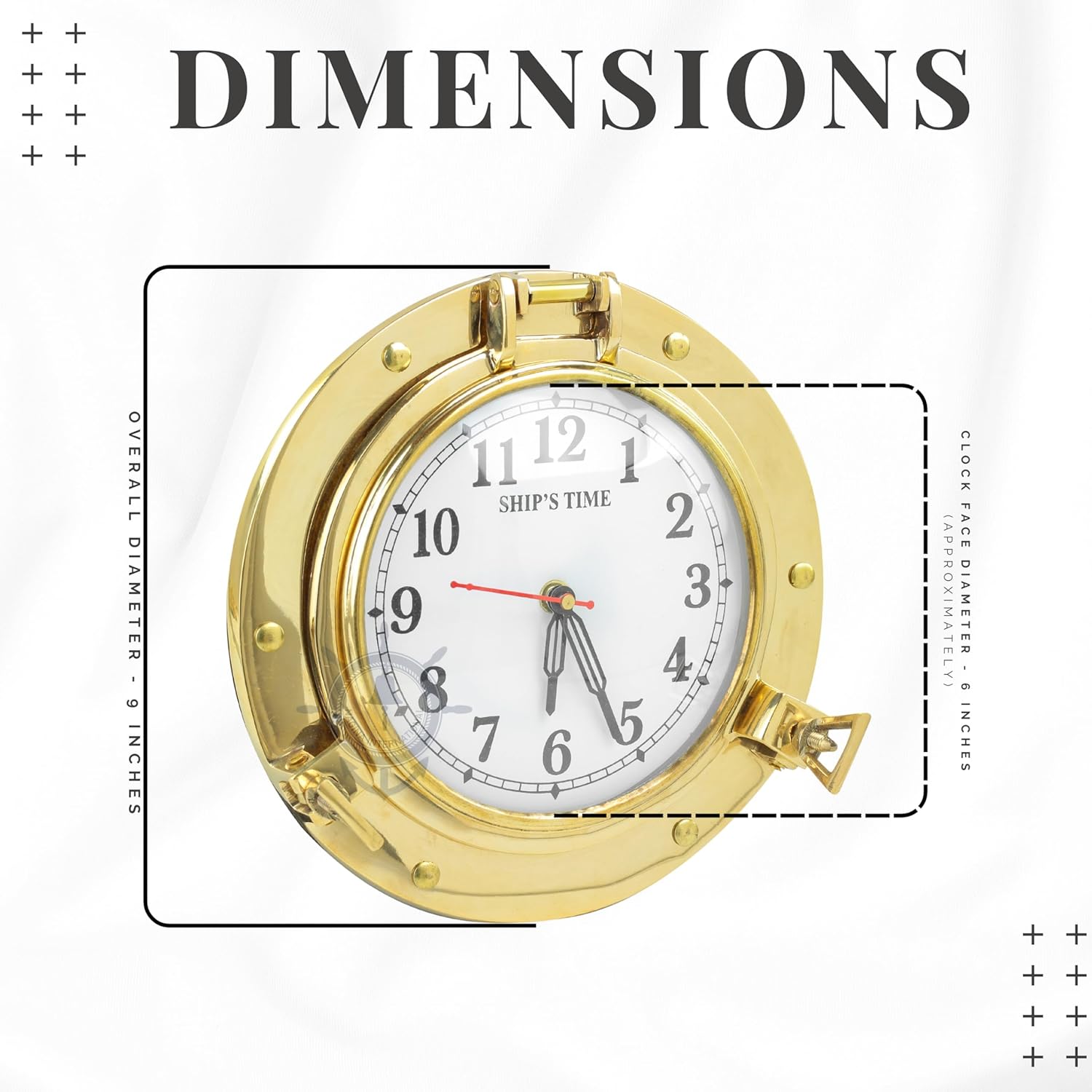 Nagina International 9" Antique Brass Premium Nautical Wall Decor Vintage Time's Clock | Pirate's Porthole Decorative Clock (Brass Ship Time)