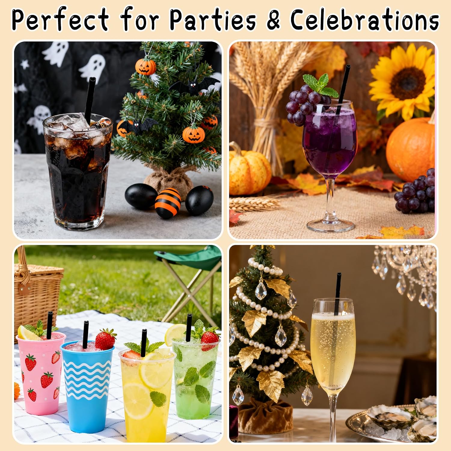 50 Reusable Black Heart Shaped Straws for Graduation Party Halloween Decor