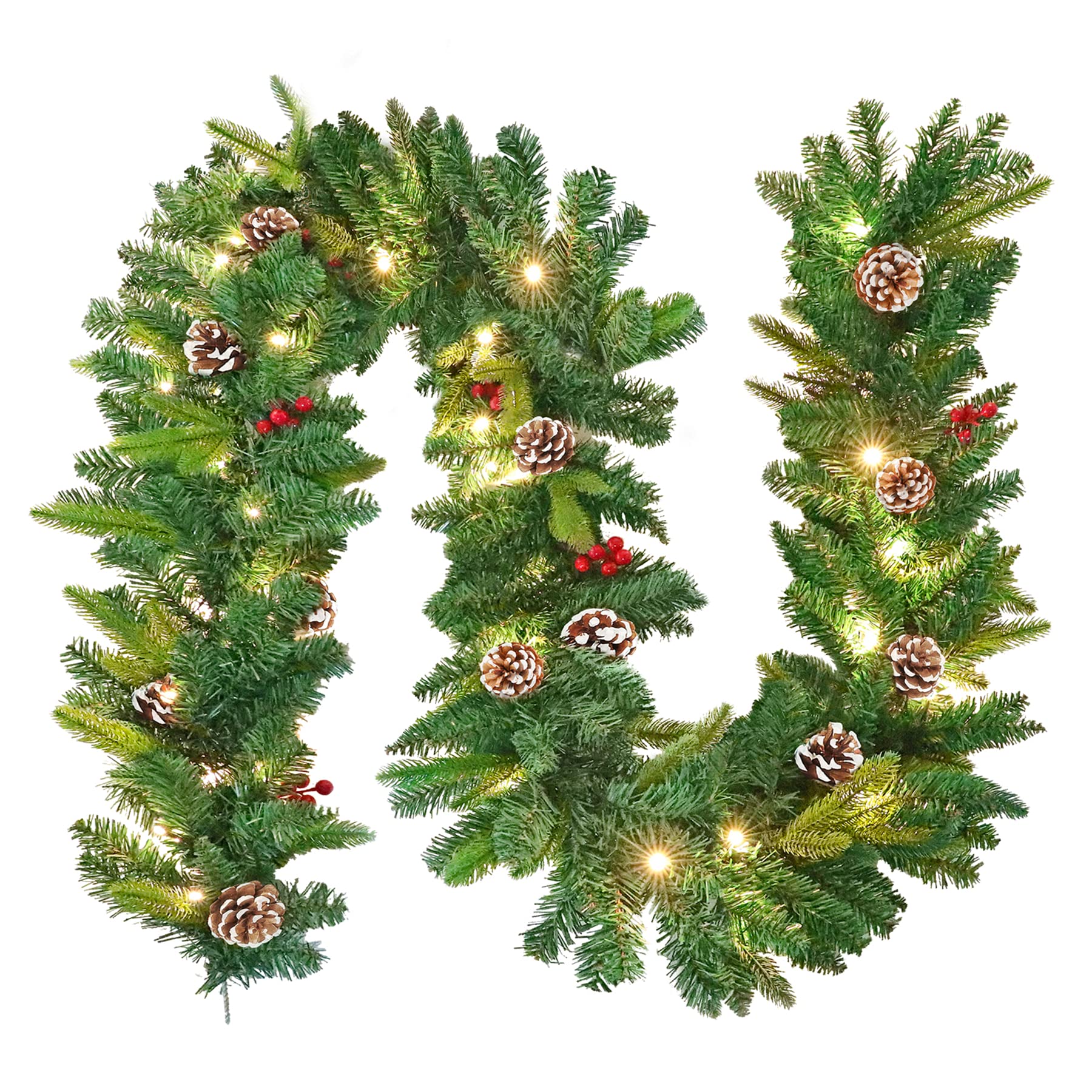 Froadp Weihnachtskranz Weihnachtsgirlande Tannengirlande mit Tannenzapfen und Rote Beere Türkranz Weihnachten Girlande Tannenkranz Weihnachtsdeko für Innen und Außen (500cm, mit Lichterkette)