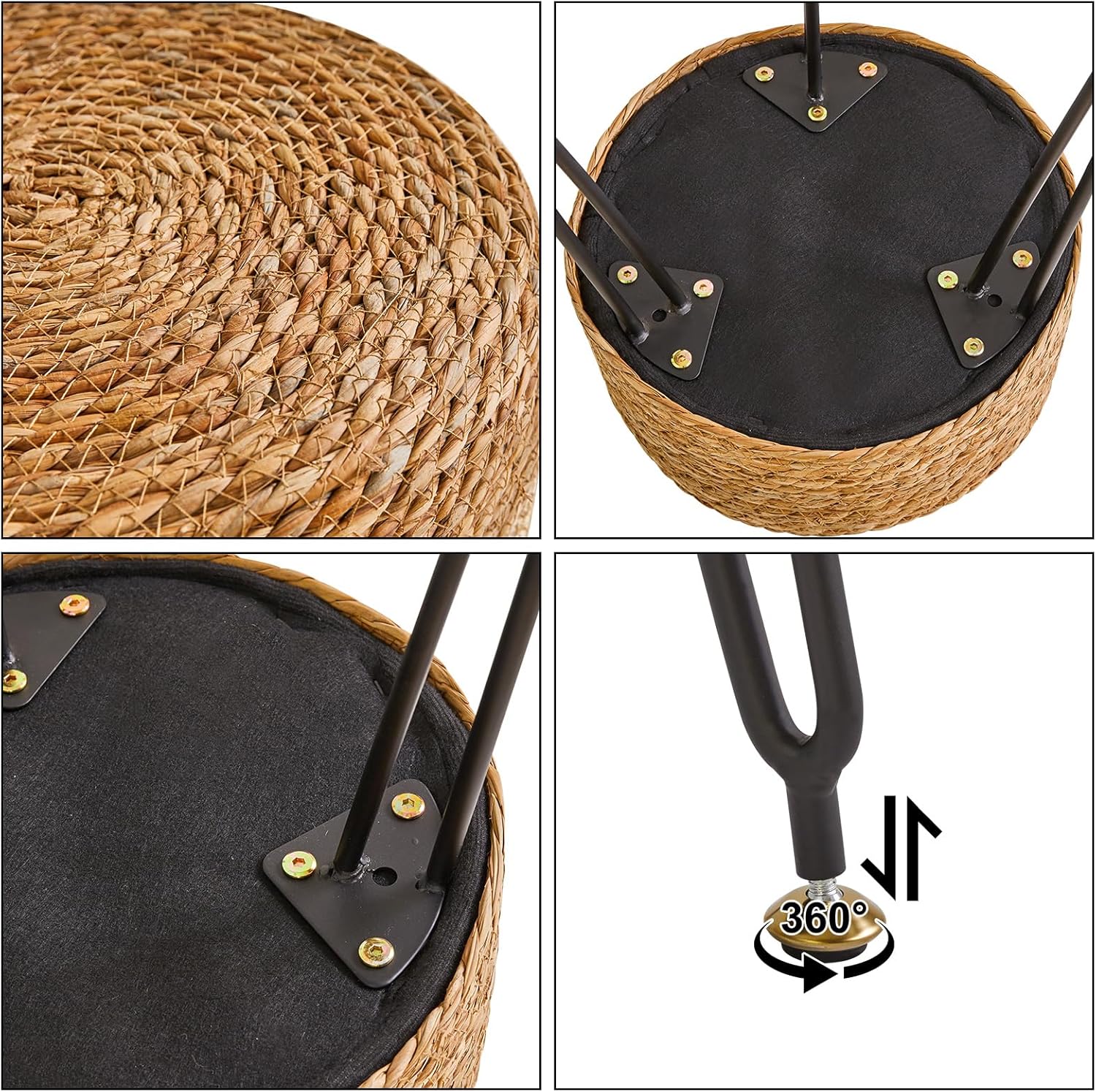 YMYNY Pouf Ottoman, Handmade Natural Water Hyacinth, Pastoral Style Footrest, Footstool with 4 Metal Legs Round Vanity Stool for Bedroom, Hallway, Living Room 12.59"L×12.59"W×17.71"H Natural UHBD029N