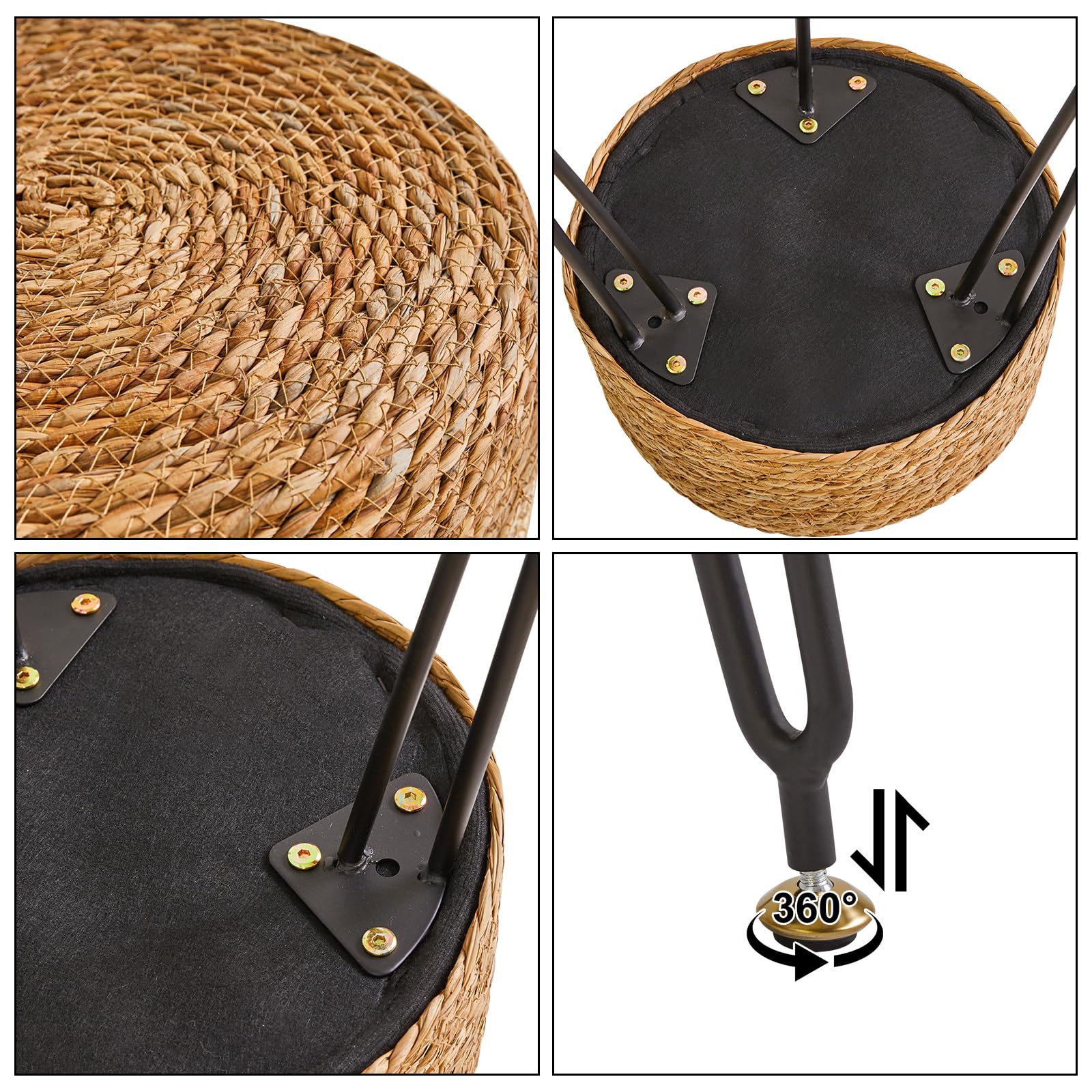 YMYNY Taburete Redondo, Otomana, Reposapiés Redondo de Algas Naturales con Asiento Tejido a Mano, Puf Suave Tapizado, para Sala de Estar, Dormitorio, 32 × 32 × 45CM Color Sólido HBD029N