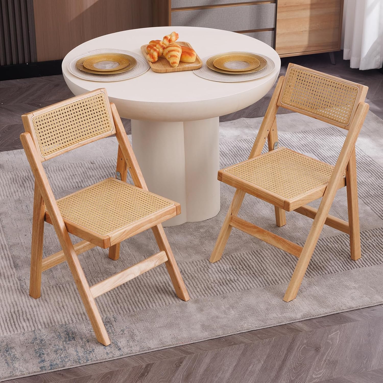 Ya-Home Sedie Pieghevoli Set da 2 in Rattan e Legno