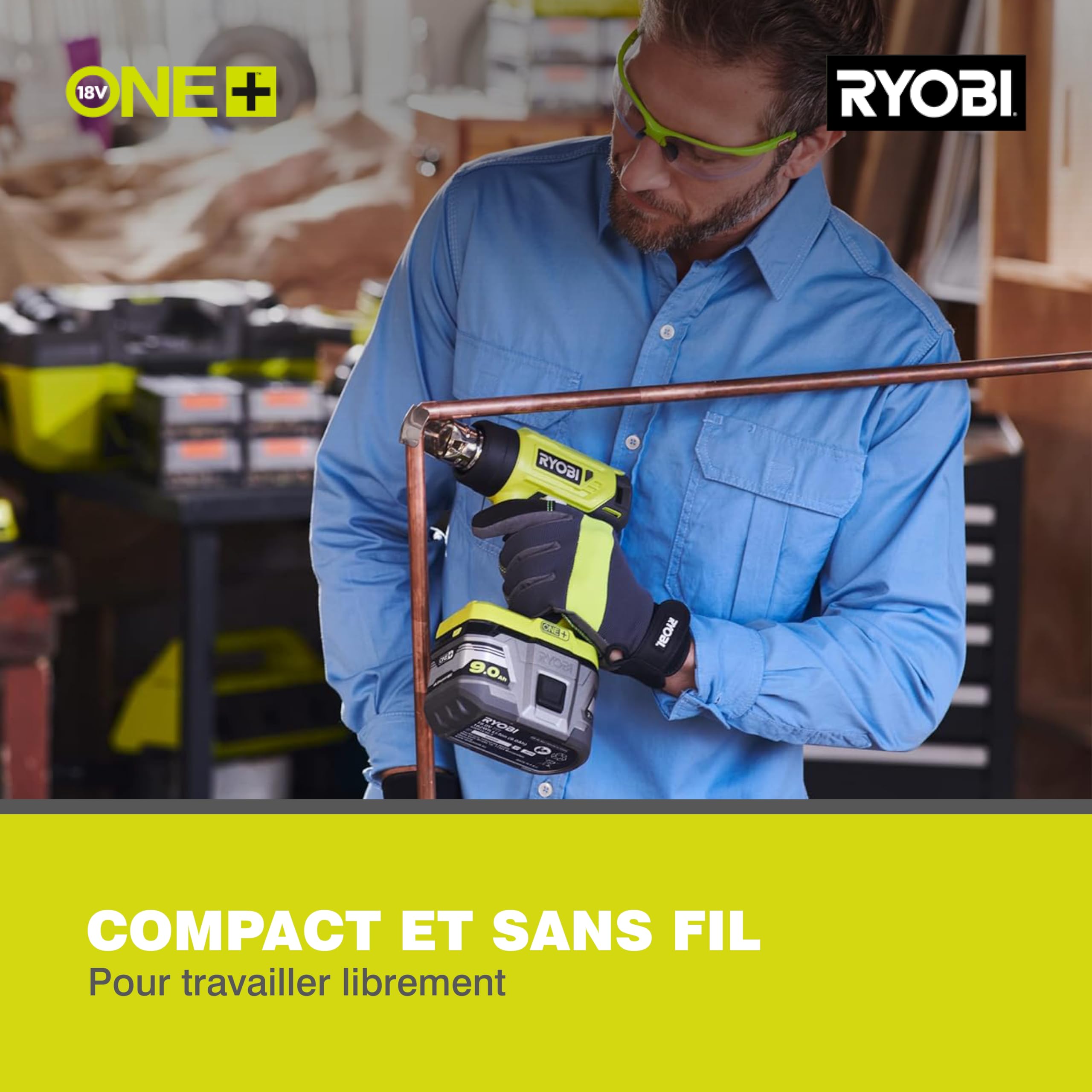 RYOBI Pistolet Thermique Sans Fil 18V ONE+ R18HG-0 470°C 2 Buses Compact Léger Décollage Peinture Thermo-Rétractable