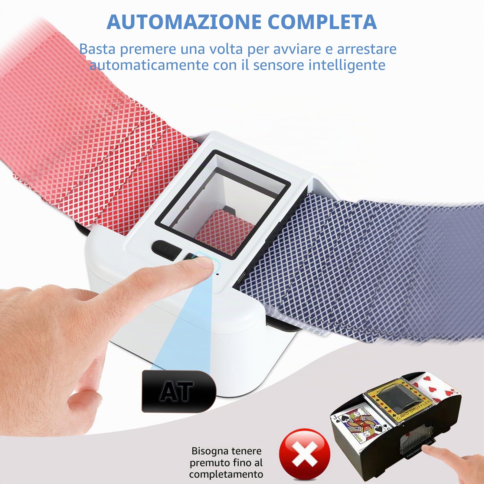 Mescolatore di carte automatico per 1-2 mazzi, batteria ricaricabile da 2000mAh, mescolatore elettrico a basso rumore per Poker, UNO, Blackjack, Phase 10 e altro – Mescolata con un tocco