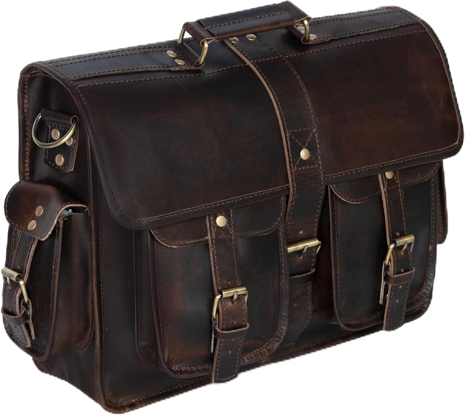 URBAN DEZIRE 16 inch Leather Messenger Bag Brown Vintage Satchel Genuine Laptop Computer Office Shoulder Handmade Briefcase for Men