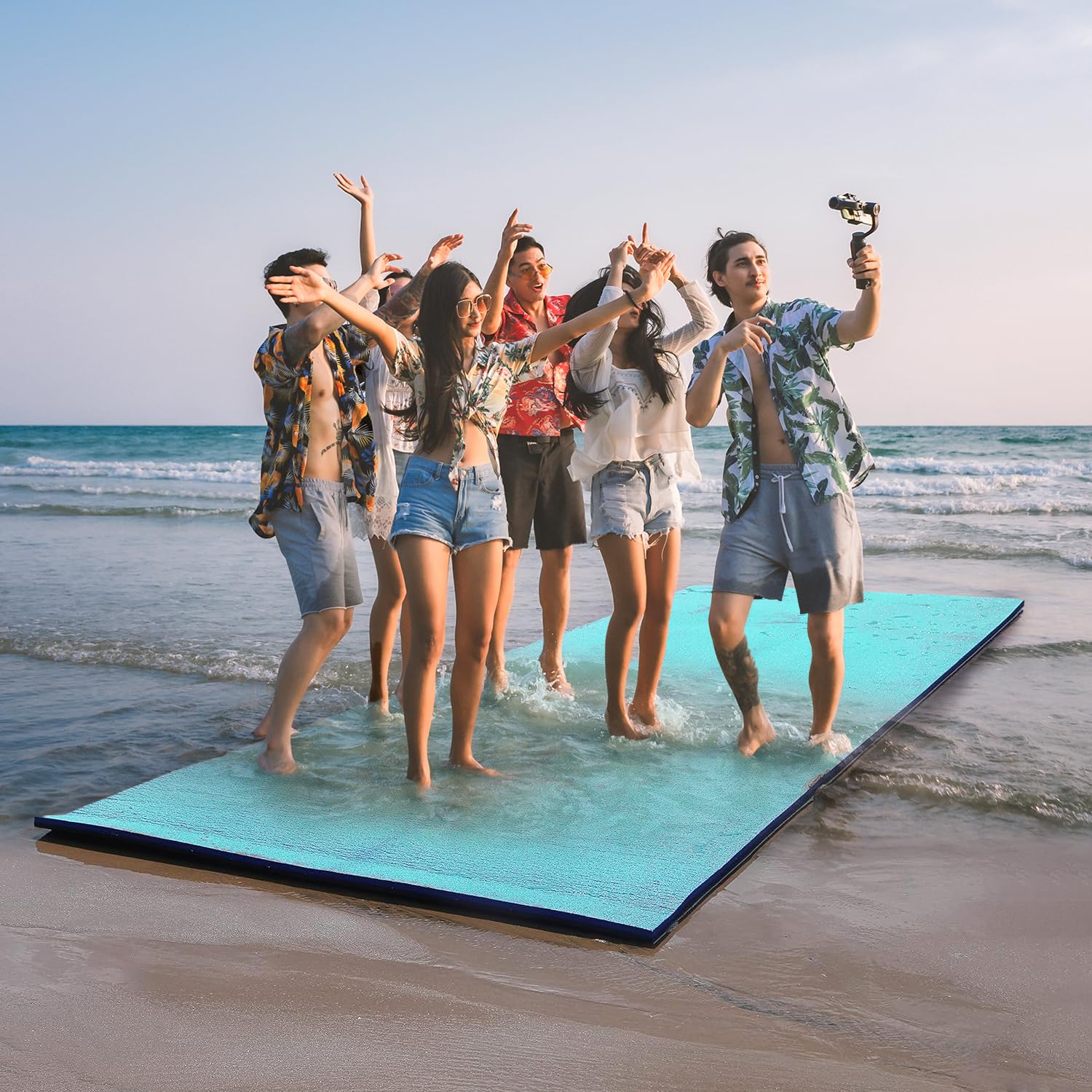 VOS Tahoe Premium Oversized Floating Water Mats - Perfect for Lake, Pool, Beach | Water Pad for Sports & Recreation | Lily Pad Floating Mat - Orange Green