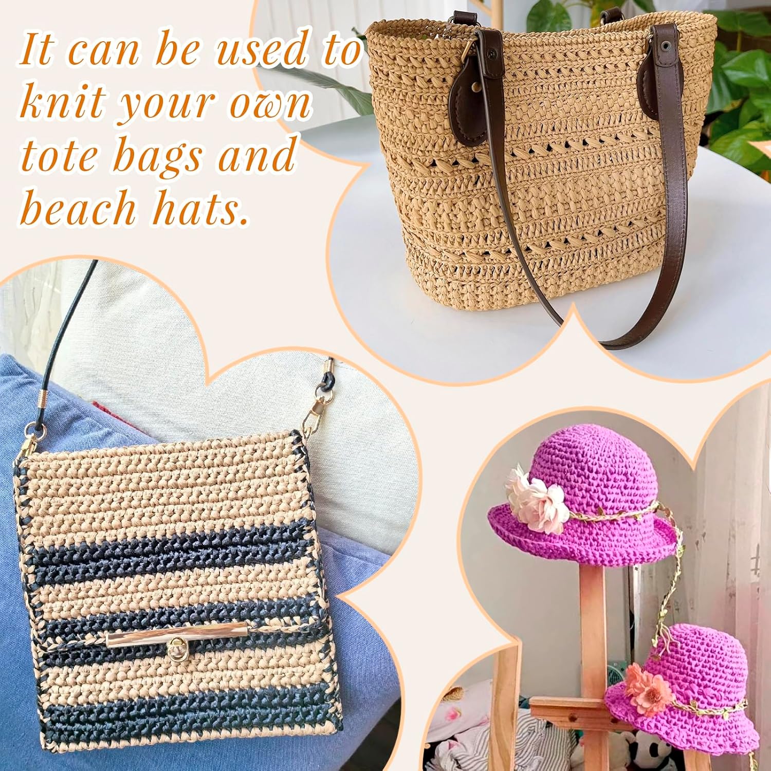 Light Coffee Raffia Yarn for Crochet Bags, 3mm x 328 Yards Flat String Raffia Paper Ribbon Yarn for Gift Wrapping, Crocheting Sun Hat, Bag, DIY Crafts, Holiday Decoration