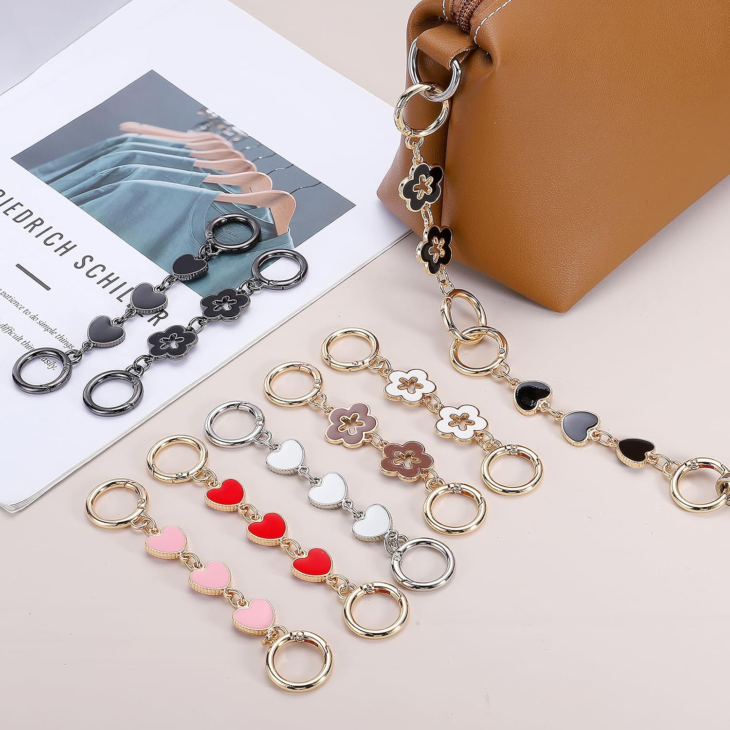 MECCANIXITY Bag Extender Chain Purse Strap Extender Three Hearts & Flowers image 4