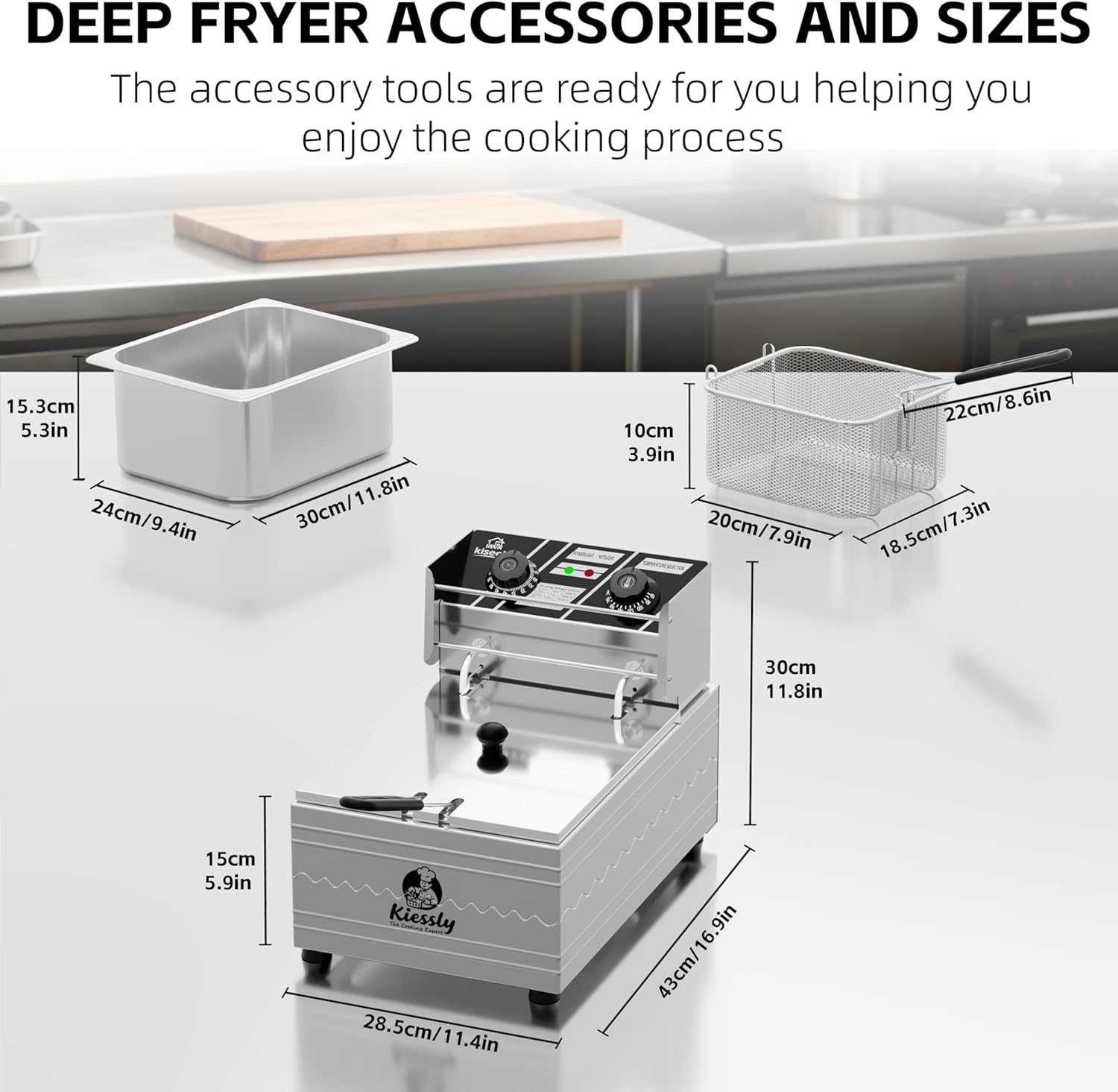 20L Electric Deep Fryer, 3500W Commercial Deep Fryer with Baskets Lids, Stainless Steel Dual Tank Kitchen Frying Machine with time & Temperature Control for Fries, Chicken, Donuts (Single Fryer 10L)