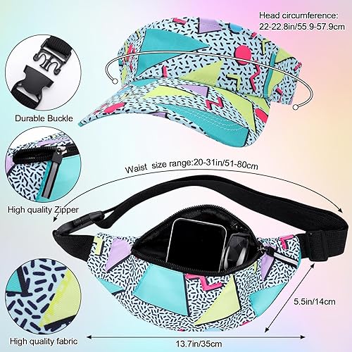 Miniatura 2 de Paquete de 2 riñoneras de los años 80 y 90 con visera para el sol, riñonera, traje retro de los años 80 y 90, accesorios de moda para hombres y