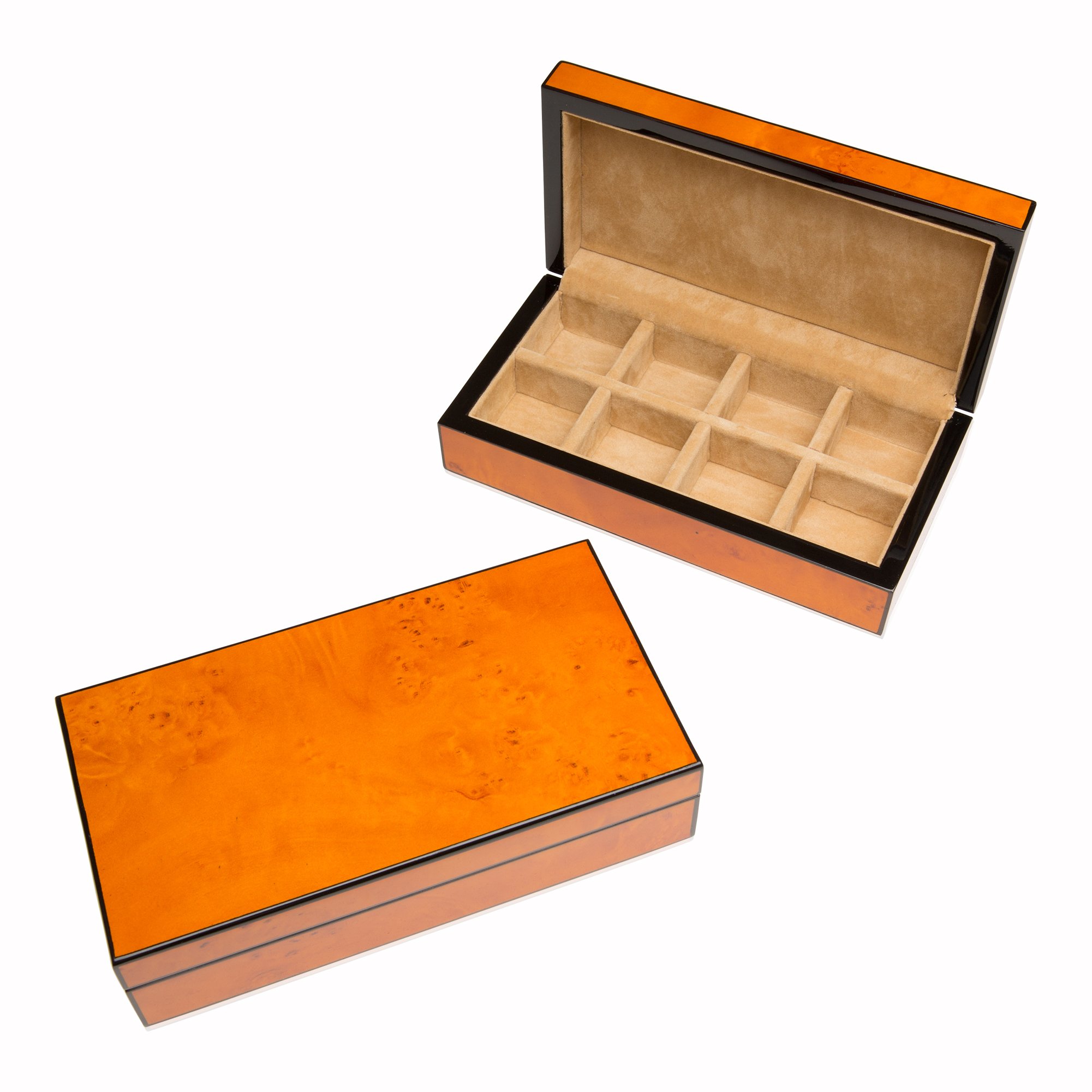 Light Burl Wood Cufflinks 8 Pair Storage Box