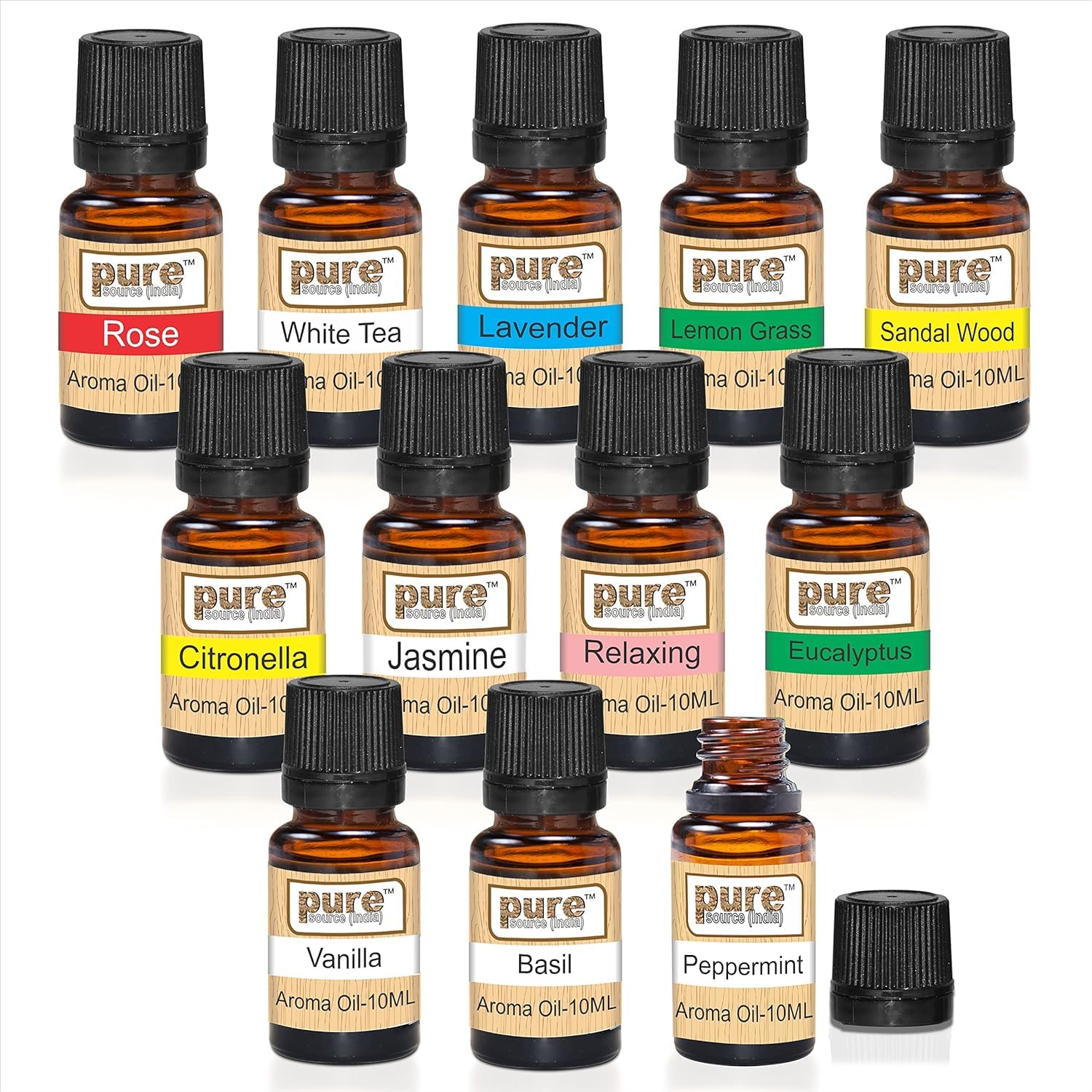 Pure Source India 12 In One aroma oil pack (Lemon Grass, Lavender, Jasmine, Rose, Citronella, Eucalyptus, Peppermint,Sandal Wood, Relaxing,Vanilla,White Tea, Basil 10 ML each) (B08D9M6DXH) Amazon Price History, Amazon Price Tracker