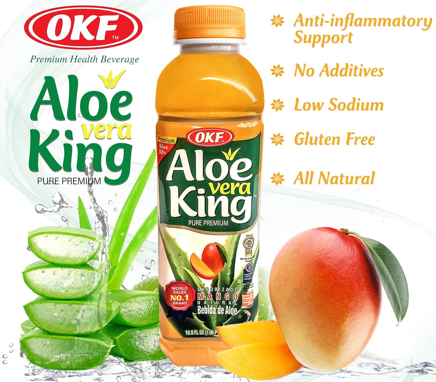 Okf Aloe Vera King Mango Drink, 16.9oz (Pack of 10)