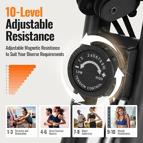 Miniatura 2 de Bicicleta estática plegable, bicicleta estática reclinada con resistencia magéntica ajustable de 10 niveles y banda de resistencia de brazo,