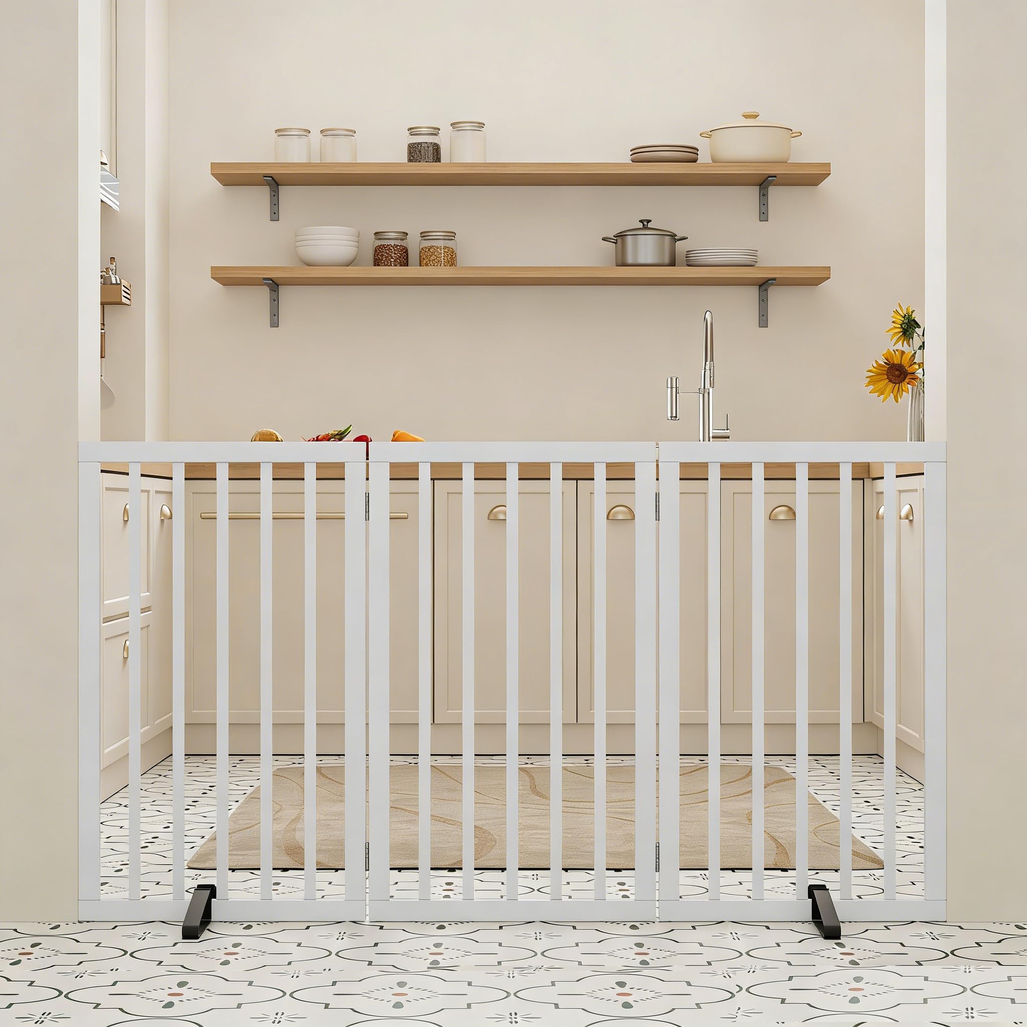 Barrière pour Chien intérieur, barrière d'escalier Hauteur 82 cm, autoportante, Pliable, Adaptable aux intérieurs, escaliers, Portes et couloirs (Blanches, 3 Panneaux)
