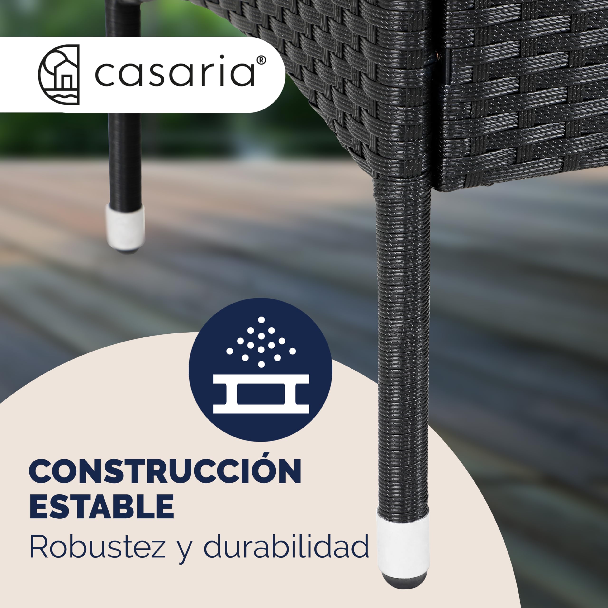 CASARIA® Banco de Jardín 143x64x88 Poliratán Negro Mesa WPC y Estante Asiento Extra Ancho Sillón Doble Exterior