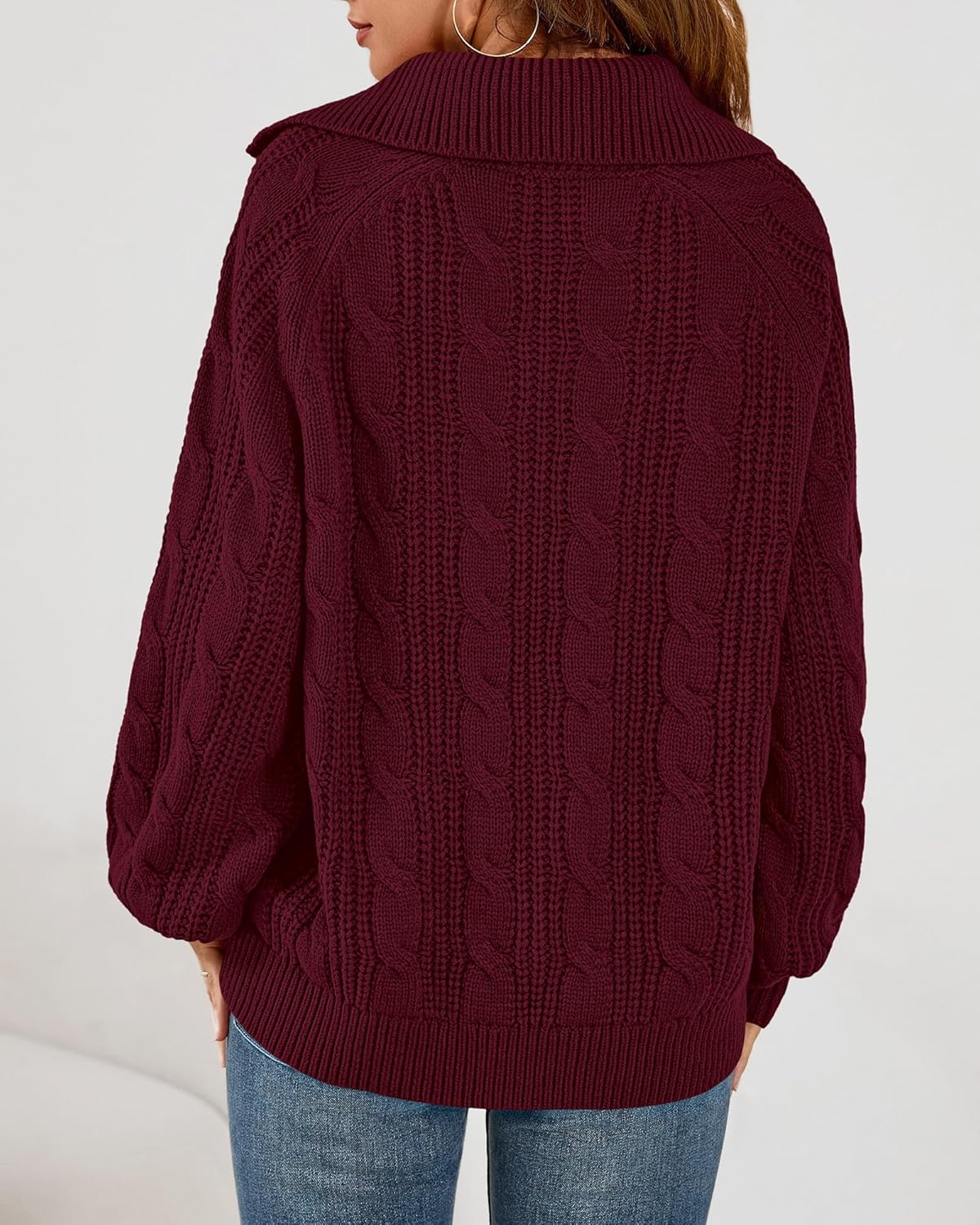 BTFBM Sweaters for Women Fall Fashion 2025 Loose Quarter Zip Pullover Collared Long Sleeve Cable Knit Winter Clothes - Image 3