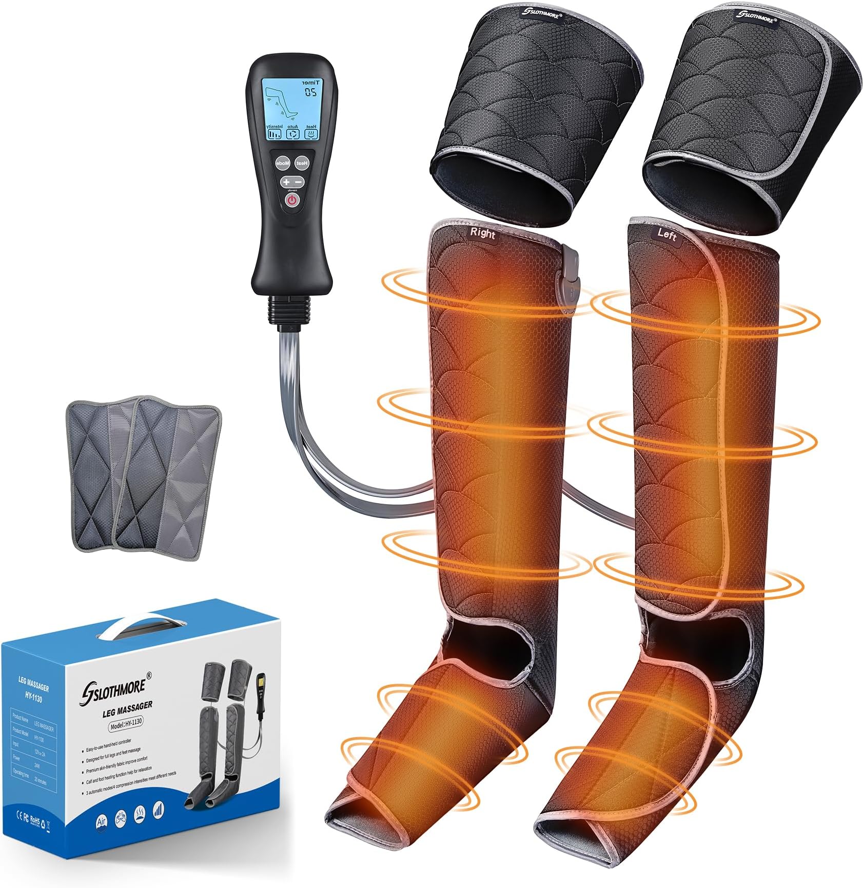 Air Compression Leg Massager with Heat, Foot Massager for Circulation and Pain Relief, Leg Wraps Massage Boots Machine for Home Use with Portable Handheld Controller - 2 Modes & 2 Intensities