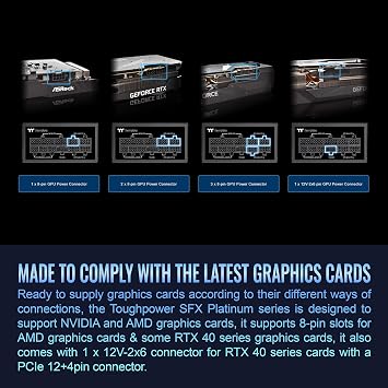 Thermaltake Toughpower SFX Form Factor 1000W 80+ Platinum Power Supply (PCI-E 5.1/ATX 3.1 Standard); 600W 12V-2x6 Connector Included; Full Modular; 90mm FDB Fan; ; PS-STP-1000FNFAPU-1