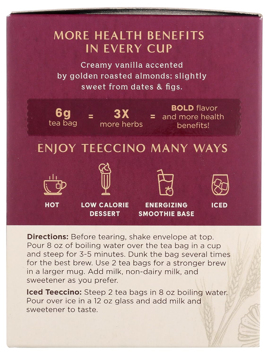 Teeccino Vanilla Nut Herbal Coffee Tea Bags, 10 ct image 5