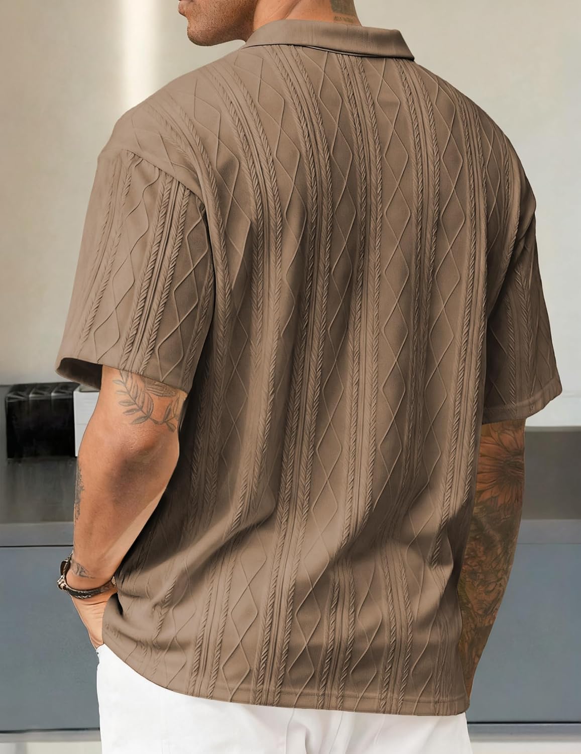 JMIERR Mens Polo Shirt Textured Knit Button Casual Short Sleeve Summer Vacation Beach Stretchy Golf Shirts - Image 2