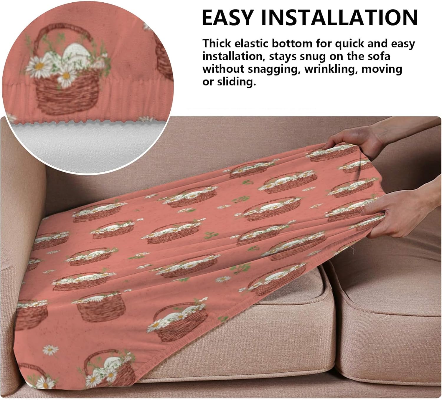 Daisy Eggs Basket Loveseat Covers Couch Covers for 2 Cushion Couch, 2-Piece Stretch Sofa Slipcovers Anti-Slip Washable Furniture Protectors for Dogs Pets