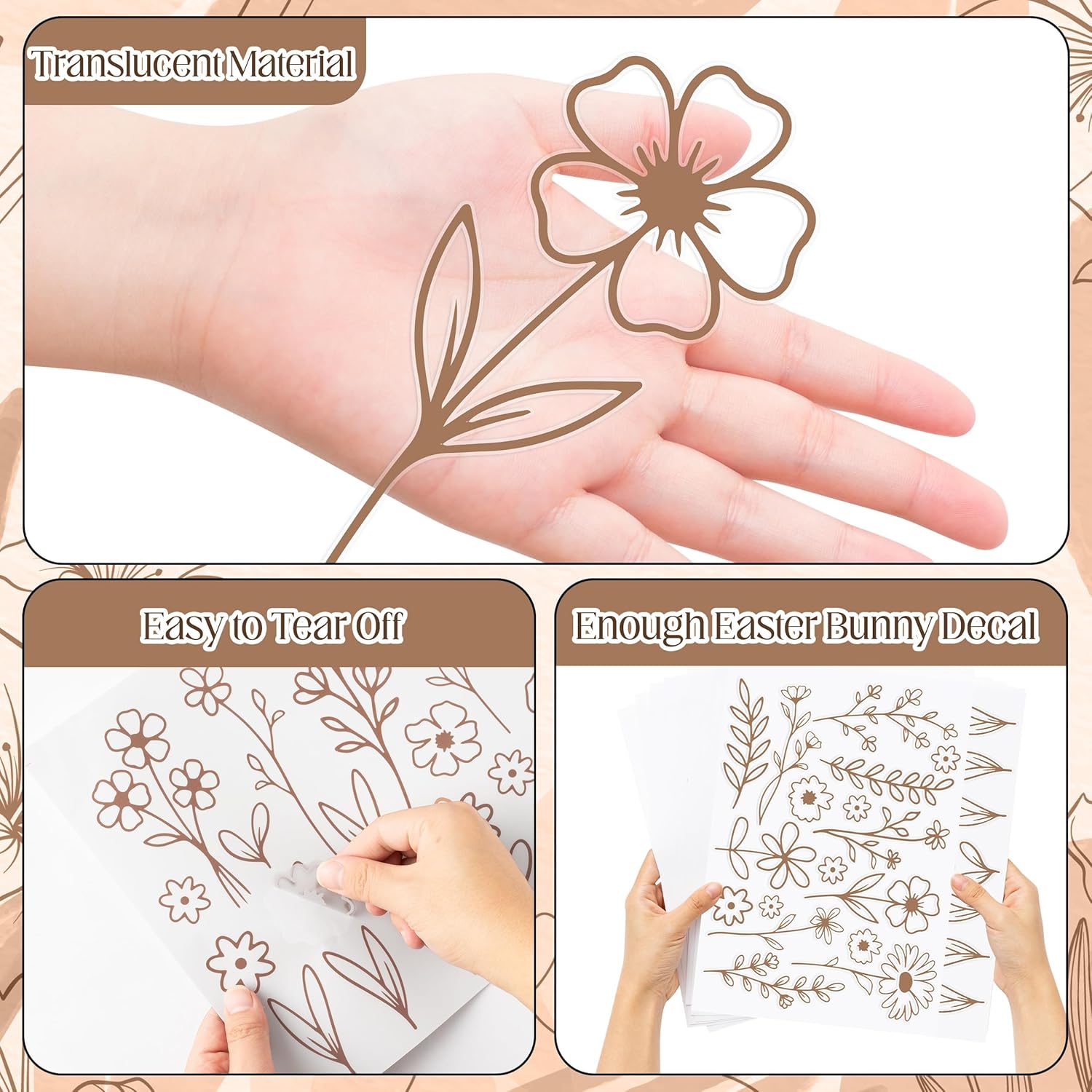 A1diee Wildflower Wall Stickers - 160Pcs Brown Boho Floral Translucent Wall Decals for Kids Adults, Spring Daisy Peel and Stick Neutral Nature Wall Decor for Nursery Bedroom Living Room, 8 Sheets