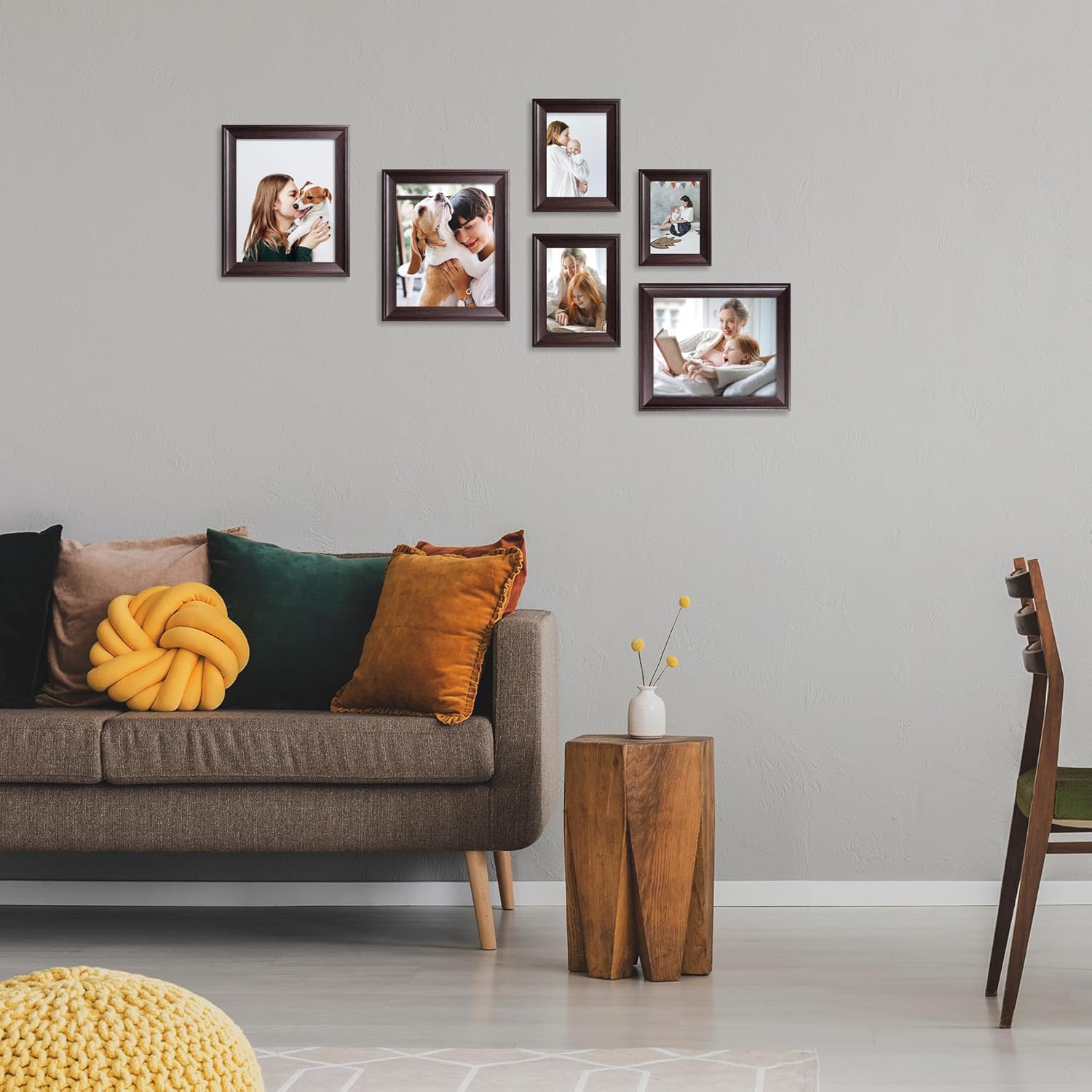 iRahmen 8x10 Picture Frame Set of 4, Dark Brown Vintage Photo Frame with Real Glass, 8 x 10 Frames for Wall Mount and Tabletop Display