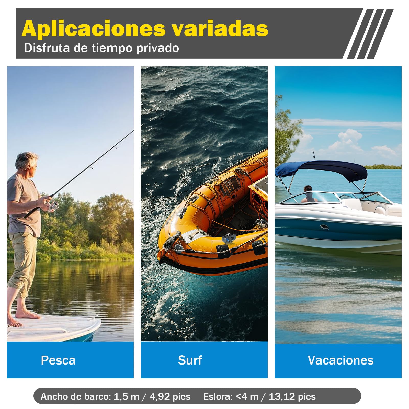 Motor Fueraborda Eléctrico 12V, 80 Libras - 626W Sin Licencia, 8 Marchas, 1850 Fuerza de Tracción, Para Barco (80 LBS Shub 12)