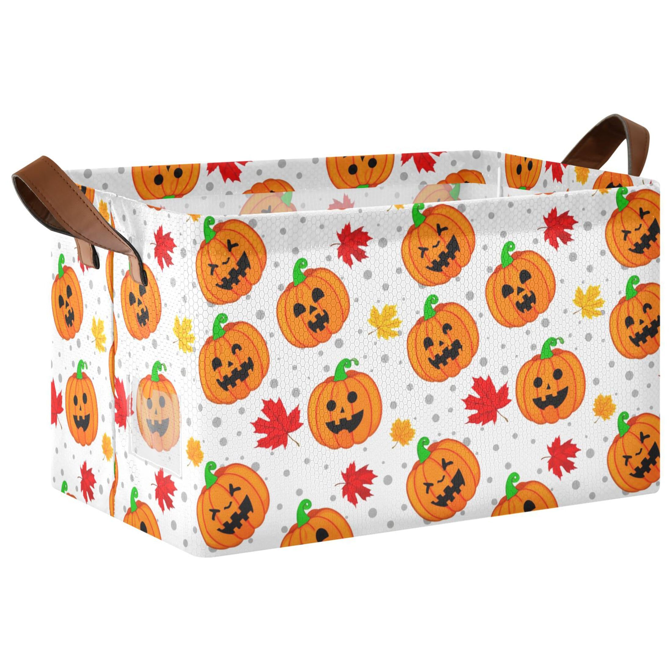 Kutsu Pumpkins Foldable Storage Basket Collapsible Bin With Handles For Shelves