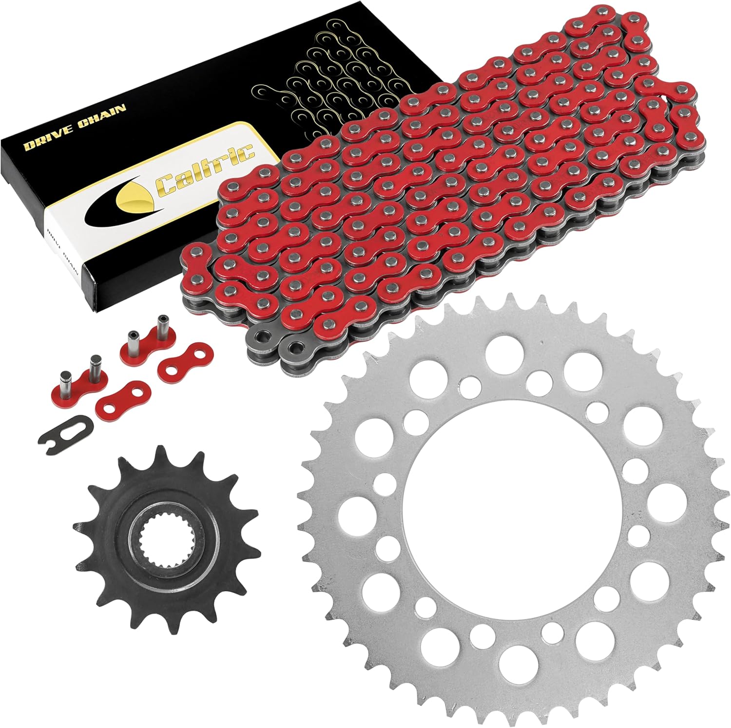 Caltric Red Drive Chain And Sprockets Kit Compatible with Honda Trx200 Fourtrax 200 2X4 1990-1997