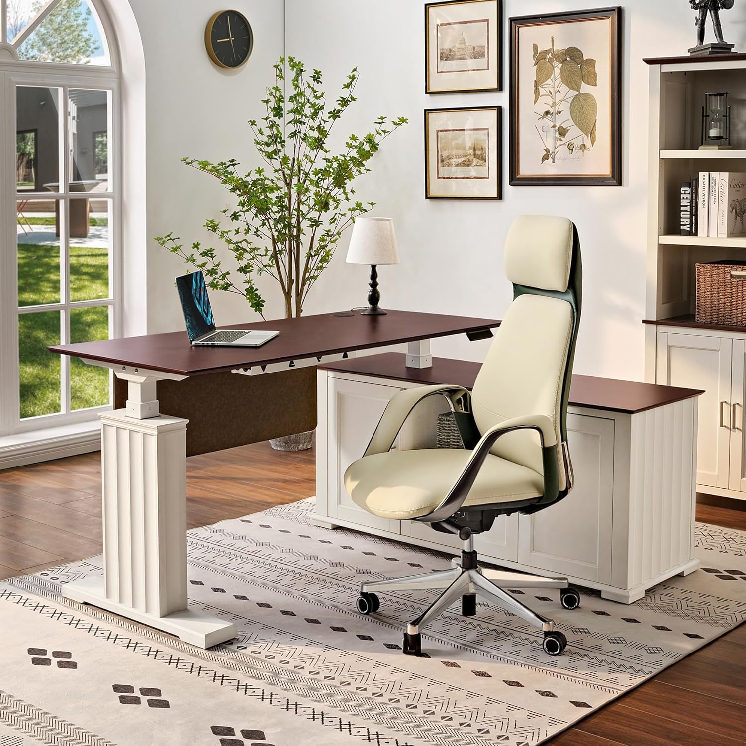 EUREKA ERGONOMIC 60x26 Executive Standing Desk with File Cabinet Drawers,L Shaped Adjustable Height Desk Home Office Computer Desk with Storage