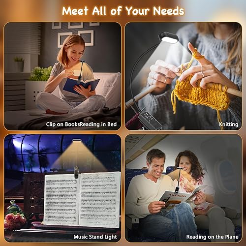 Miniatura 7 de Luz de libro para leer en la cama, luz de lectura LED recargable, pequeña luz ligera de lectura de libros, 3 colores y 5 brillo, luz de lectura para