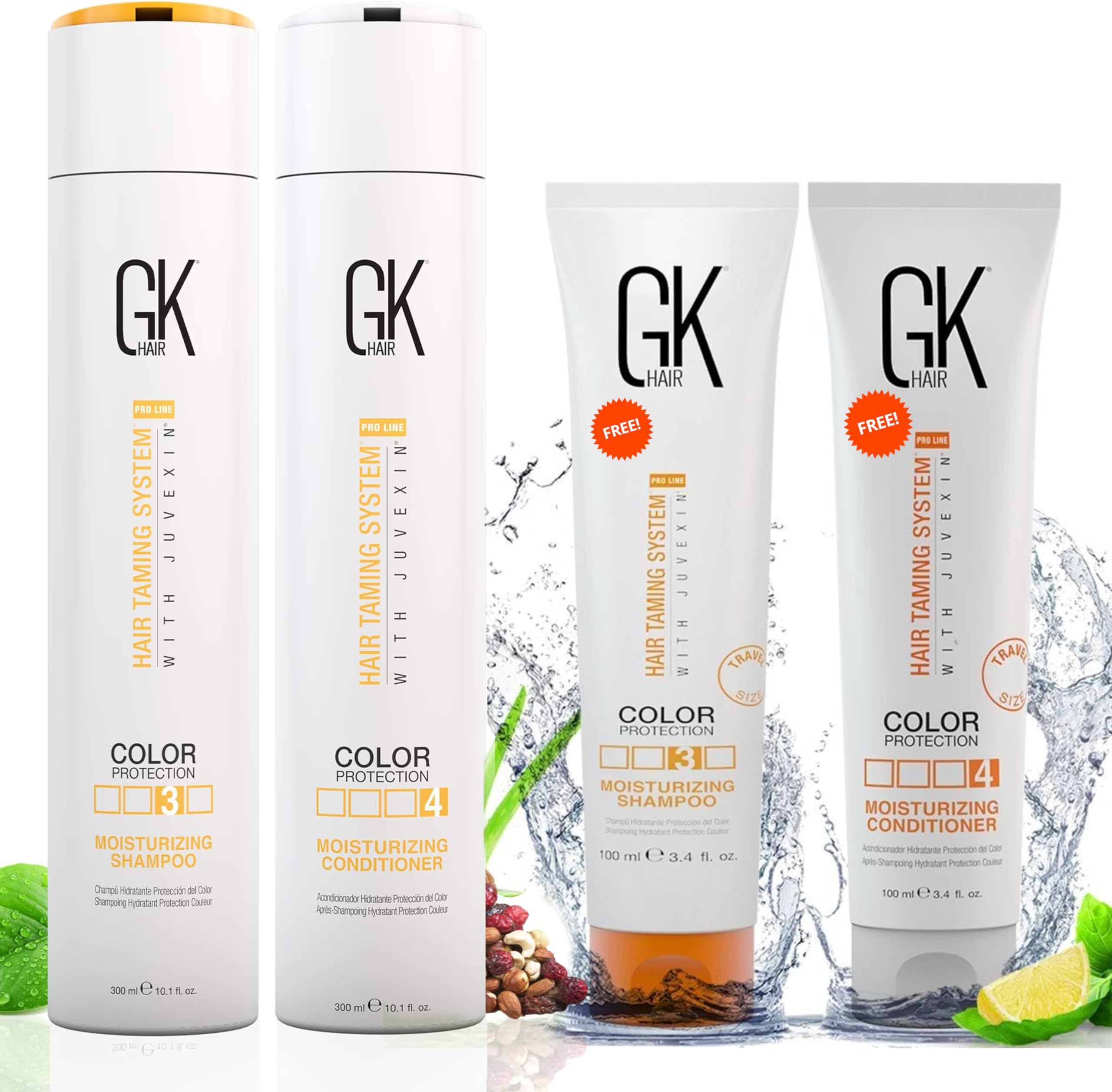 Global Keratin Moisturizing Shampoo Conditioner Duo 10.1 fl oz and 3.4 fl oz Set of 4 Kit for Unmanageable Hairs