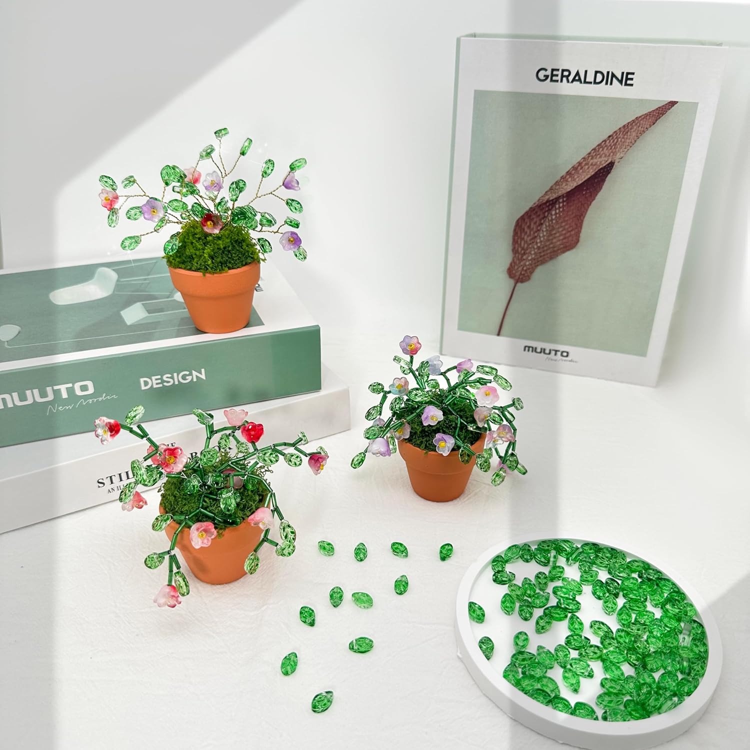 Green Glass Beaded Plant Kit, Bead Craft Kit to Make Beading Flower Leaf Plants Window Suncatcher DIY Desk Decor with Pots Tools and Video Tutorial for Adults & Teens Creative Gift for Mother’s Day