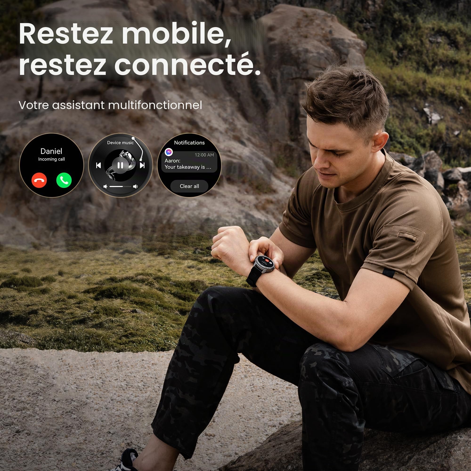 KOSPET Tank T3 Montre Connectée Homme, Boîtier Robuste en Acier Inoxydable | Batterie de Grande, 5 ATM Étanche, IP69K, Suivi du Sommeil et Fréquence Cardiaque, Appel Bluetooth, Boussole et Altimètre