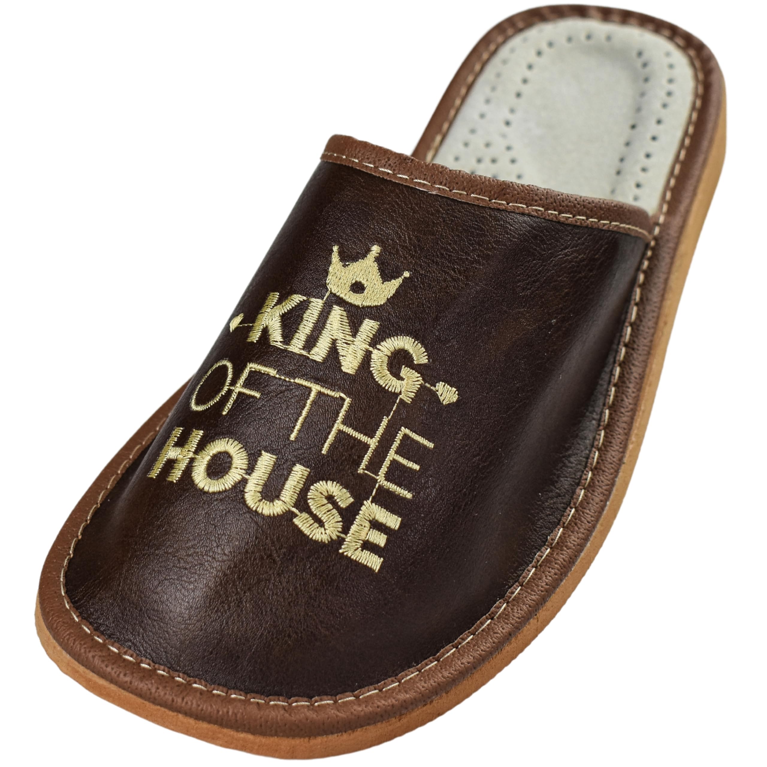 APREGGIO Men's Slippers - 'King of the House' Slippers - Natural Leather, Handmade, Firm Sole, Comfort & Convenience